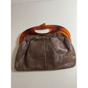 Vintage Bermuda Bag Brown Leather  Tortoiseshell Lucite Handles 70’s Hippie